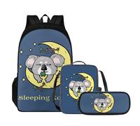 Tomeusey Juego de mochila escolar para niñas y niños, mochila casual para estudiantes, portátil, cómoda, acolchada, con lonchera a prueba de fugas, bolsa para lápices, Koala durmiendo