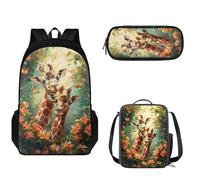 Tomeusey Juego de mochila escolar para niños y niñas, mochila ligera con doble cremallera, mochila escolar grande con bolsa de almuerzo a prueba de fugas y estuche para lápices, 3 en 1, Diseño floral