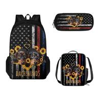 Tomeusey Juego de mochila escolar para niños y niñas, mochila ligera con doble cremallera, mochila escolar grande con bolsa de almuerzo a prueba de fugas y estuche para lápices, 3 en 1, Bandera