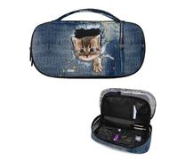 Tomeusey Linda funda de almacenamiento para gatos de mezclilla, suministros para diabéticos, estuche de viaje para bolígrafos de insulina, viales de insulina, medidor de glucosa, accesorios de cuidado