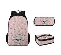 Tomeusey Mochila escolar de 17 pulgadas, juego de 3 piezas para niños y adolescentes con lonchera a prueba de fugas, estuche para lápices, bolsa de escuela primaria/secundaria, Koala Floral