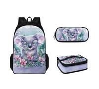 Tomeusey Mochila escolar para adolescentes, mochila estudiantil de 17.3 pulgadas con bolsa de almuerzo aislada, estuche para bolígrafos, juego de bolsa de libros con doble cremallera, Bonito koala