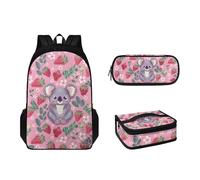 Tomeusey Mochila escolar para niños con bolsa de almuerzo aislada y estuche para lápices, mochila casual de 3 piezas, bolsa ligera para laptop, Koala fresa