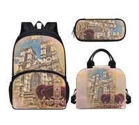 Tomeusey Mochila y lonchera a prueba de fugas, estuche para lápices, juego de 3 piezas, mochilas escolares para niñas y niños, mochilas escolares 3 en 1, mochila escolar primaria, Arquitectura