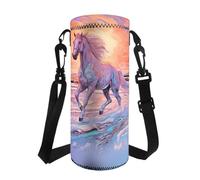 Tomeusey Portabotellas de agua con diseño de caballo con correas ajustables para el hombro, reutilizable, para botellas de acero inoxidable, vidrio y plástico