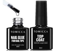TOMICCA Juego de Pegamento y Capa Superior 8 en 1 Para Uñas, Gel Extrafuerte, Calidad de Salón Profesional, UV/LED, 8 ml x 2