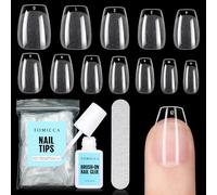 TOMICCA Juego de puntas de uñas con 7 g de pegamento para uñas, 240 unidades, puntas de uñas cortas y juego de pegamento, puntas de gel artificial para extensión de uñas, arte de uñas DIY y salón de