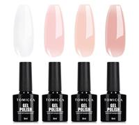 TOMICCA Set de esmalte de uñas UV, transparente, 4 colores blanco lechoso, color rosa, esmalte de uñas para lámpara UV Soak-Off UV/LED para salón de uñas y bricolaje en casa, 8 ml