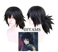 Tomioka Giyuu Cosplay peluca Blade of Demon Slayer Kimetsu no Yaiba Halloween Anime corto pelo largo pelo sintético negro