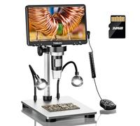 TOMLOV DM9 7" LCD Microscopio Digital 1080P, Cámara de Magnificación 1200X para Piezas con Pantalla HD, 12MP Enfoque de Ultra Precisión, Soporte Metálico, Luz LED, Compatible PC/Windows/Mac OS, 32GB