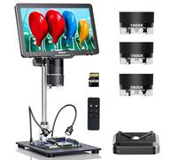 TOMLOV TriL110 3 Lentes Microscopio Digital 2K HDMI, Lupa para Monedas con Pantalla IPS de 10,1", Magnificación para Soldadura/Biología, 14 Luces LED, Compatible con PC/TV, 64GB