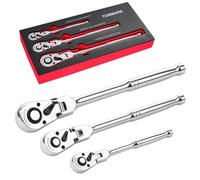 TOMMARS Juego de trinquete de cabeza flexible, 1/4", 3/8", 1/2", llave flexible con mango de trinquete de 72 dientes, reversible de liberación rápida