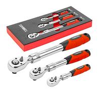 TOMMARS Juego de trinquete extensible de 3 Pcc de 72 dientes de liberación rápida reversible tamaño de llave de zócalo de accionamiento tamaño: 1/4 3/8 1/2 pulgadas