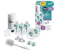 Tommee Tippee Advanced Anti-Colic Ready for Baby Bottle Set, 5 oz y 9 oz Botellas autoesterilizantes, flujo lento y medio, 0-6 meses chupetes, calentador de biberones de viaje, asas extraíbles