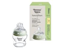 Tommee Tippee Closer to Nature Biberón de Cristal con Tetina con Forma de Pecho y Válvula Anticólico, 150 ml, Pack de 1, Verde