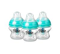 Tommee Tippee Biberones anticólicos avanzados para bebés, tetina y tecnología de detección de calor, 150 ml, paquete de 3, transparente