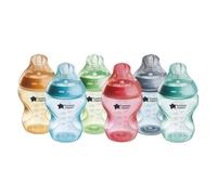 Tommee Tippee Biberones con Tetina con Forma de Pecho y Válvula Anticólico, 260 ml, Pack de 6, Fiesta Multicolor