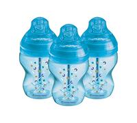 Tommee Tippee - Botellas anticólicos avanzadas, 260 ml, chupete de flujo lento para un pestillo natural, varita anticólico triple ventilación, color azul