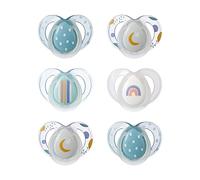 Tommee Tippee Chupete Nighttime, 6-18 meses, pack de 6 chupetes que brillan en la oscuridad con esterilizador reutilizable