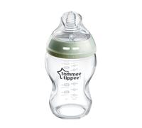 Tommee Tippee Closer to Nature Biberón de Cristal con Tetina con Forma de Pecho y Válvula Anticólico, 250 ml, Pack de 1, Verde