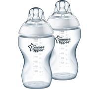 Tommee Tippee Closer to Nature Biberón con Tetina con Forma de Pecho y Válvula Anticólico, 340ml, Transparente, Pack de 2