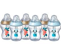 Tommee Tippee Closer to Nature - Biberones, tetina similar al pecho con válvula anticólicos, 260 ml, paquete de 6, decorados (varios colores/modelos)