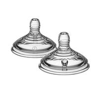 Tommee Tippee Closer to Nature Tetinas con Forma de Pecho y Válvula Anticólico, Silicona Suave, Flujo Rápido, 6m+, Pack de 2, Transparente (color y diseño varían)
