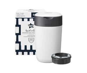 Tommee Tippee Contenedor para pañales Twist & Click, sistema más ecológico, incluye un recambio con lámina antibacteriana GREENFILM de fuentes sostenibles, Blanco