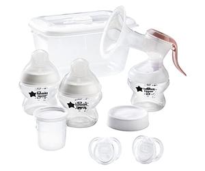 Tommee Tippee Juego de Iniciación de Lactancia Materna, Extractor de Leche Manual, Biberones y Tetinas, Caja Esterilizadora, Chupetes, Recipientes Para Almacenar la Leche Materna y Tapas
