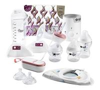 Tommee Tippee Kit completo de lactancia materna, extractor de leche eléctrico individual, calentador de alimentos y biberones, biberones, almohadillas para pecho y bolsas de almacenamiento de leche
