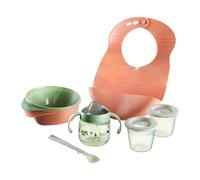 Tommee Tippee kit de destete First Tastes, a partir de 4 meses, cuencos y cucharas para niños, babero Roll ‘n’ Go, taza Sipper 100 % antiderrames de destete y recipientes de almacenamiento de comida