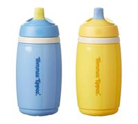 Tommee Tippee Vaso Isotérmico con Boquilla, 266ml, Botella de Agua Antigoteo para Niños a Partir de 12 Meses, con Aislamiento para Mantener la Bebida Fría, Azul y Amarillo, Pack de 2