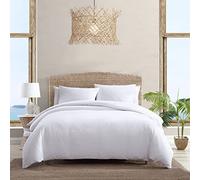 Tommy Bahama - Juego de Funda de edredón Queen, Ropa de Cama de algodón Suave con Cierre de botón, Incluye Fundas a Juego (Tejido de Cesta Blanco, Queen)