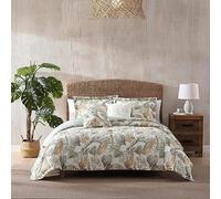 Tommy Bahama - Juego de Funda de edredón tamaño Queen, Ropa de Cama de algodón Suave con Fundas a Juego, decoración Tropical del hogar con Reverso sólido (Verde Costa cruda, Queen)