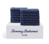 Tommy Bahama - Juego de Toallas pequeñas, decoración de baño de algodón Altamente Absorbente, Baja Pelusa y Resistente a la decoloración (Azul Oscuro del Pacífico Norte, 12 Piezas)