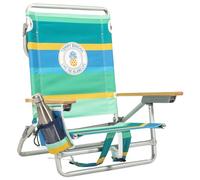Tommy Bahama Silla de Playa clásica con Mochila Plana de 5 Posiciones con Enfriador y portavasos, Silla de Playa Plegable portátil para Bronceado, Rayas de piña