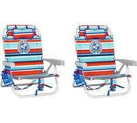 Tommy Bahama Silla de Playa Tipo Mochila, diseño 2022, 5 Posiciones, clásica, con Aislamiento Plano, Bolsa de Almacenamiento, Aluminio, Puesta de Sol Tropical