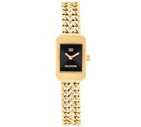 Tommy Hilfiger 1782842 - Reloj Mujer Acero Inoxidable Dorado, Esfera Negra Rectangular, Brazalete Tipo Cadena, Diseño Elegante y Moderno