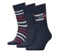 Tommy Hilfiger Giftbox Tommy Stripe Calcetines clásicos, Azul Marino, 39-42 (Pack de 3) Hombres