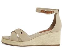 Tommy Hilfiger Alpargatas de cuña Mujer Flag Criss-Cros Mid con correa de tobillo, Beige (Horseradish), 37