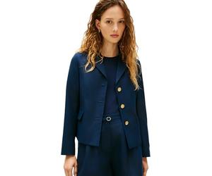 Tommy Hilfiger Americana Mujer Linen Blend Slim con Tapeta de Botones, Azul (Dark Night Navy), 34
