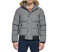 Tommy Hilfiger Arctic Cloth Quilted Snorkel Bomber Jacket Parka, Gris, XS Hombres