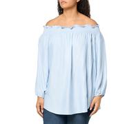 Tommy Hilfiger Blusa con Cuello de Banda y Botones para Mujer, con pestaña Enrollable, Cuello de Banda, con Botones, Azul/Marfil, 2X