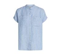 Tommy Hilfiger Blusa Mujer Linen Collarless de Manga Corta, Azul (Multiple STP/Blue Spell), 38