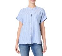 Tommy Hilfiger Blusa Mujer Linen Collarless de Manga Corta, Azul (Multiple STP/Blue Spell), 42