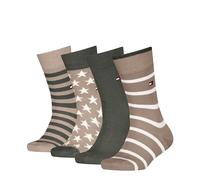 Tommy Hilfiger Breton Stripe Stars Calcetines clásicos, marrón Claro, 27-30 (Pack de 4) Unisex niños