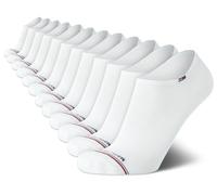 Tommy Hilfiger Calcetines invisibles para hombre, paquete de 10 calcetines tobilleros de mezcla de algodón para hombre, forro de corte ultra bajo para mocasines y tenis, Rayas blancas (12 unidades), 7