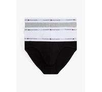 Tommy Hilfiger Calzoncillos Pack de 3 Hombre Hip Briefs con Logotipo en la Cintura, Multicolor (Black/White/Mid Grey Heather), S