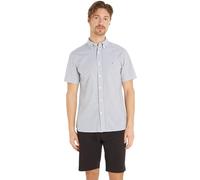 Tommy Hilfiger Camisa de Popelín para Hombre Flex Poplin Manga Corta, Multicolor (Carbon Navy / Optic White), XS