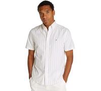 Tommy Hilfiger Camisa de Popelín para Hombre Flex Poplin Manga Corta, Multicolor (Citronella/Optic White), S